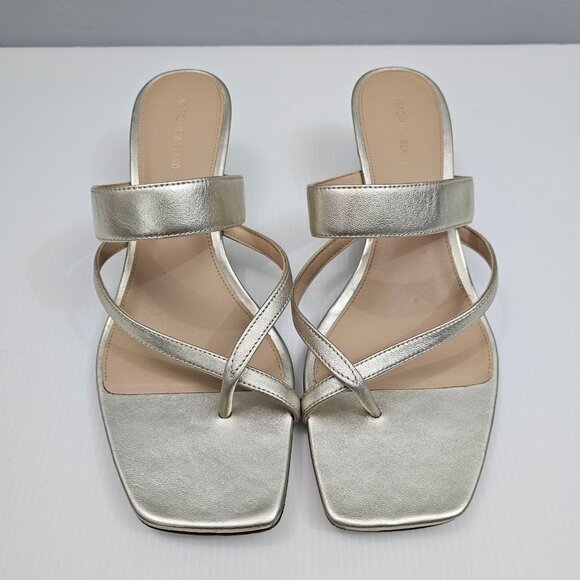 Veronica Beard Alanis Sandal Womens 10 Platinum Metallic Leather Thong Heels - Picture 4 of 16